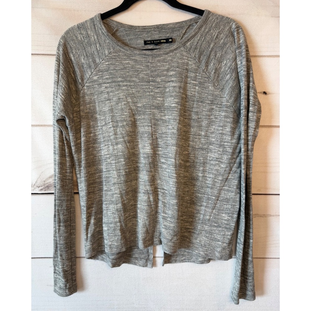Rag & Bone JEAN Women Grey Space Dye Heathered Split Back Raglan Top XS